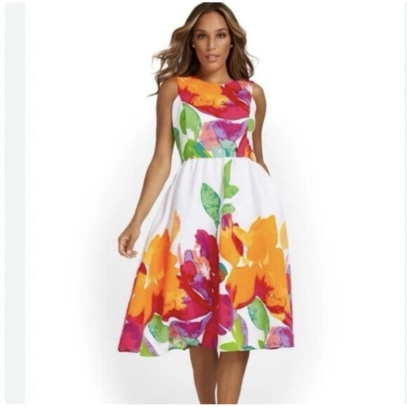 New York & Company Floral-Print Flare Midi Dress Size Small New With Tags - Picture 1 of 6